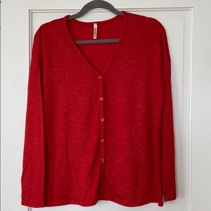 Red button up sweater